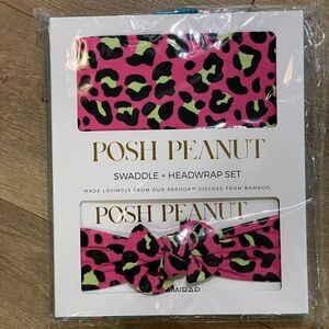 Posh Peanut Pink Leopard Swaddle + Headwrap Set